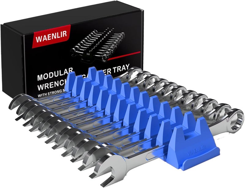 WAENLIR 12PCS Magnetic Modular Wrench Organizer Set-Tool Drawer Storage Rack with Metric&SAE Labels, Wrench Holder with Magnet, Perfect Tool Gift for Men, father, boyfriend, DIYers & Mechanics (Blue) - Image 1